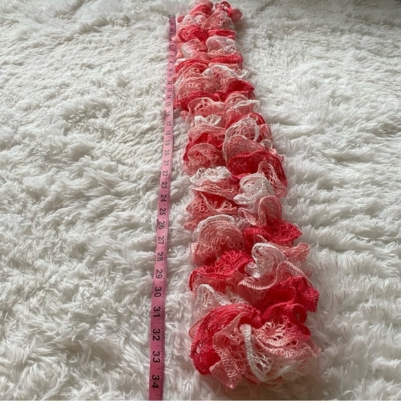 Y2K 00s knit ruffle scarf / hip sash / belt - pink & white - Picture 5 of 8